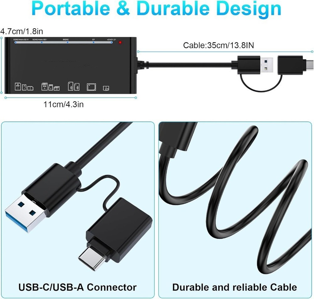 Multi Card Reader 7 in 1 USB C 3.0 5Gbps for SD CF Micro SD XD MS Memory Cards