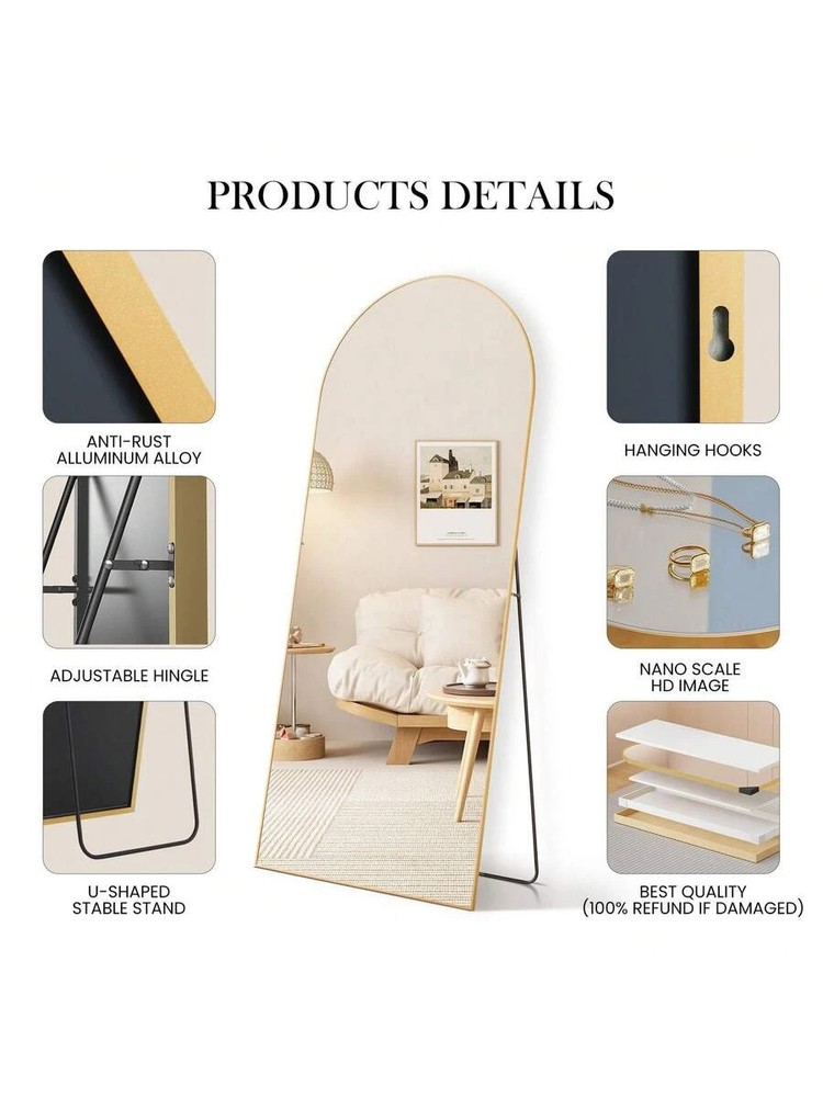 Arched Full Length Mirror, Standing Or Leaning Full Body Mirror With