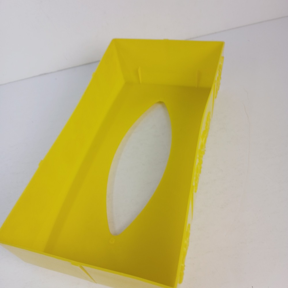 Vintage 1970s Tissue Box Holder Yellow Flowers Rectangular Removeable Lid