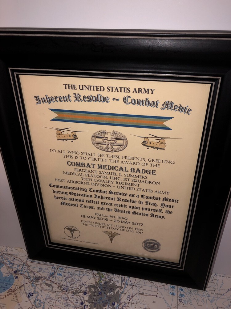 COMBAT MEDIC / CMB - INHERENT RESOLVE (COMMEMORATIVE ISSUE CERTIFICATE)