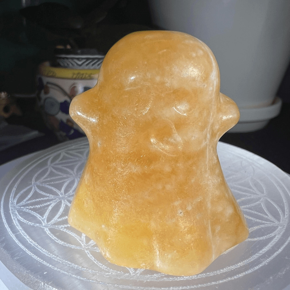 Yellow Calcite Crystal Ghost Carving
