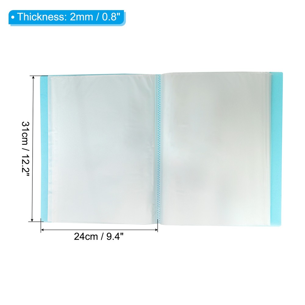 9.4x12.2" Binders with Plastic Sleeve, PP 20 Pockets Sheet Protector Blue