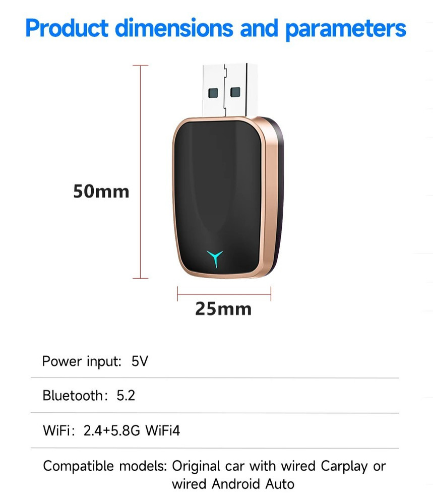 Wireless CarPlay & Android Auto USB Adapter, Plug & Play for iphone Android