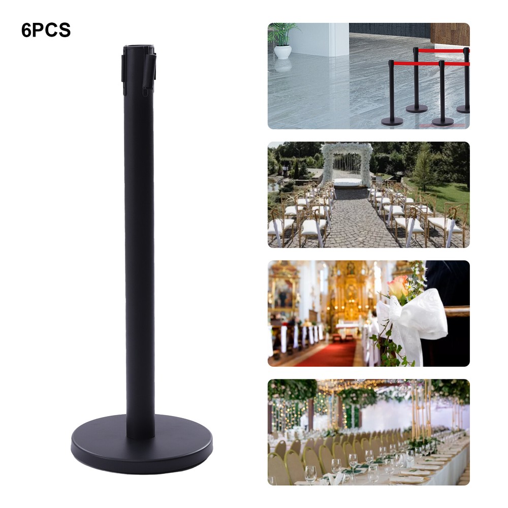6 Pack Crowd Control Barrier Stanchion Posts Queue Pole Retractable Belt Barrier