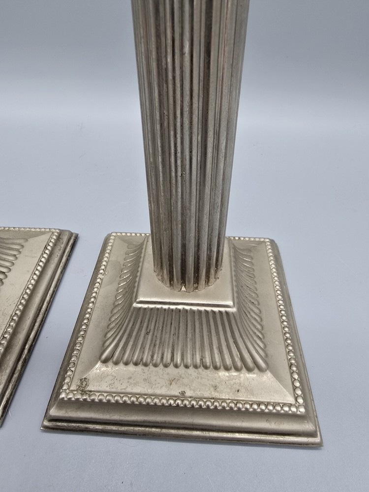 Antique Silver Plate Column Candle Sticks Pair
