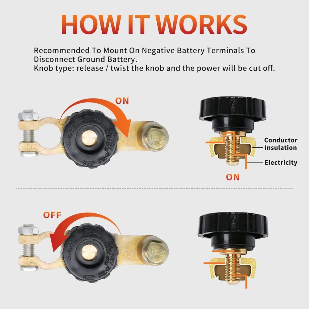 Top Post Battery Master Disconnect Cut Off Switch 2pcs
