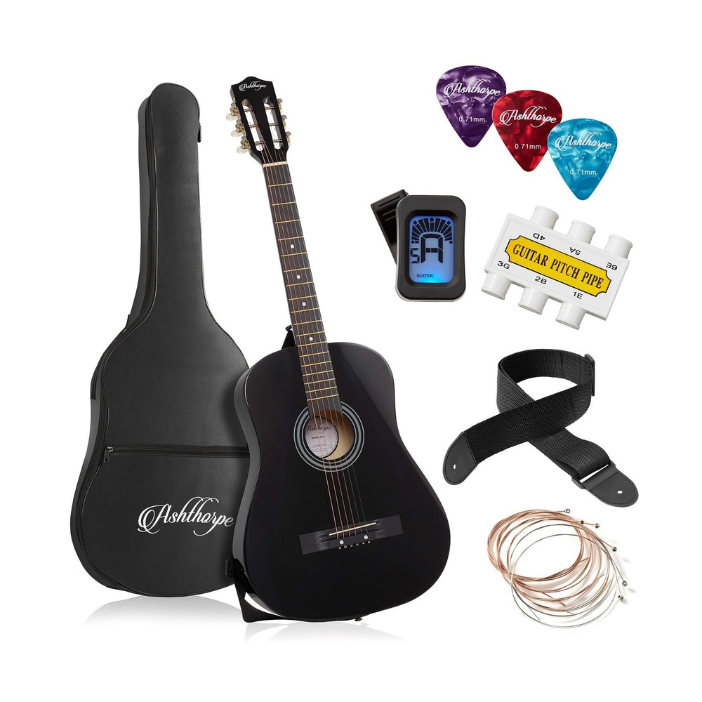 Ashthorpe 38-inch Beginner Acoustic Guitar Package (Black), Basic Starter Kit...