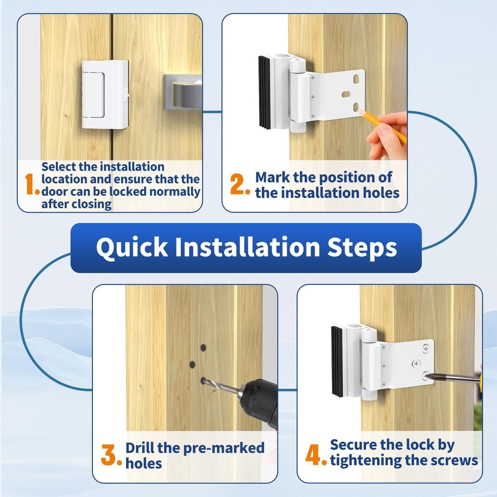 SecureLatch Home Door Reinforcement Lock, 800lbs Force-Resistant White-2PCS