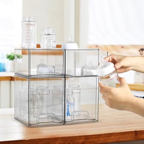 Baby Bottle Organizer, 4 Pack Clear Space-Saving Stackable 2 High + 2 Small
