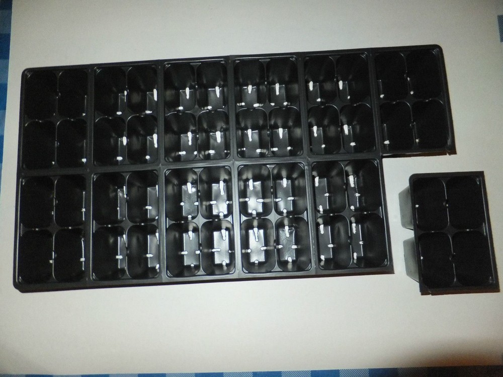 Set of 5 SOLID TRAYS AND 240 LARGER Cells Seedling Starting 5 Inserts Black