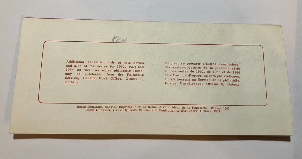 1965 Canada Stamp Souvenir Card - Commemorative Issue