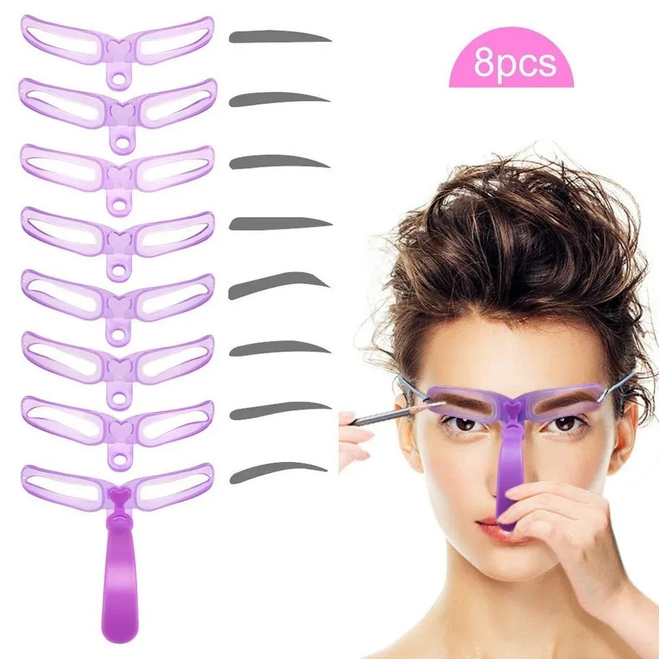 8-in-1 Eyebrow Stencil Brow Stamp Template Reusable Makeup Tools Set