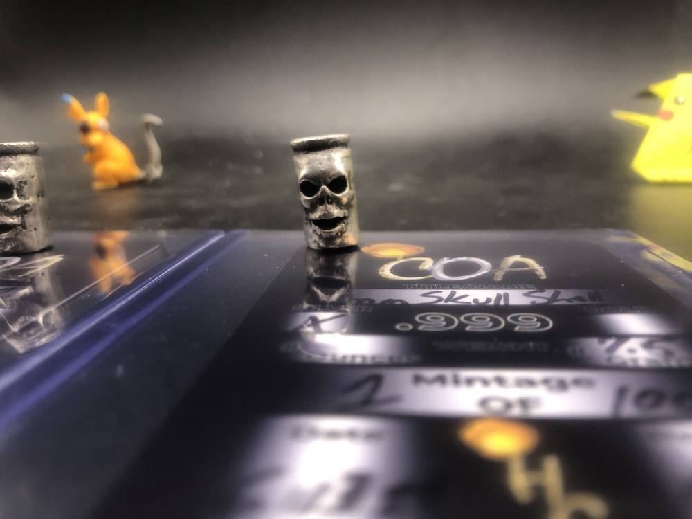 9mm Skull Shell Casing .999fs Silver Art