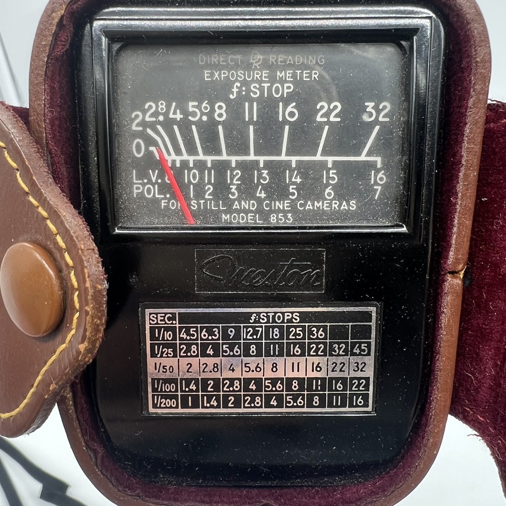 Vintage Weston Model 853 Light Meter Tested Working w/ Leather Case