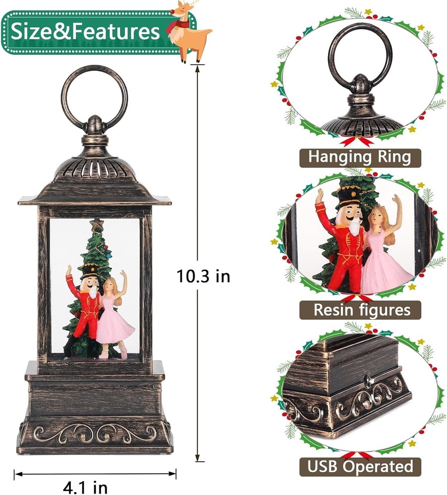 Christmas Snow Globe Decorations, Musical Glitter Nutcracker Lantern with 6H ...