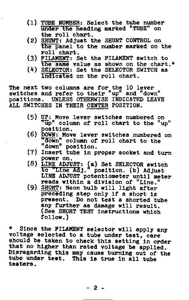 Construction Manual Fits EICO 625 Tube Tester