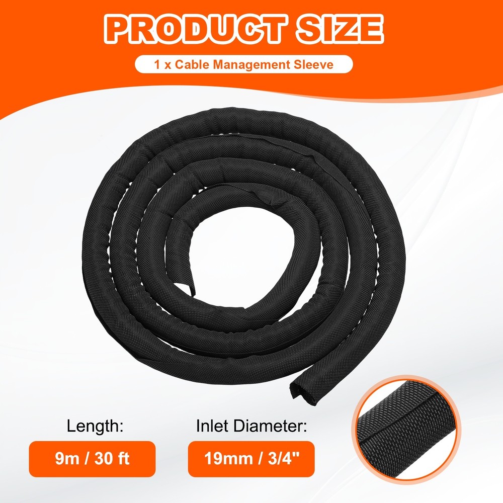 Wire Split Braided Cable Management Sleeve, Black (3/4" - 30 Feet)