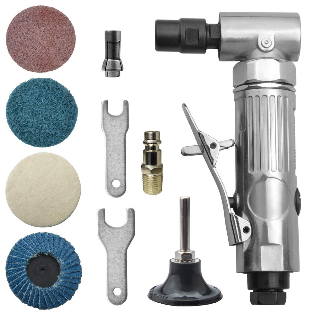 angle air die grinder 1/4" with 4 pcs 2" roll lock sanding discs, polished co...