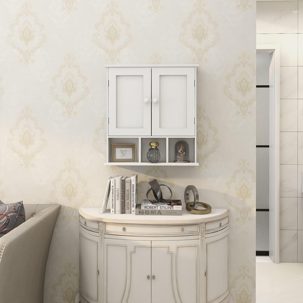 Bathroom Wall Cabinet with 2 Doors Adjustable Shelves Storage Organizer White
