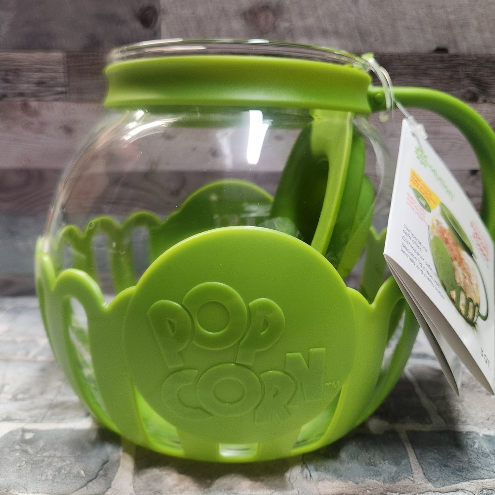 Ecolution Micro-Pop 3 Qt Green Microwave Popcorn Popper Glass UNUSED