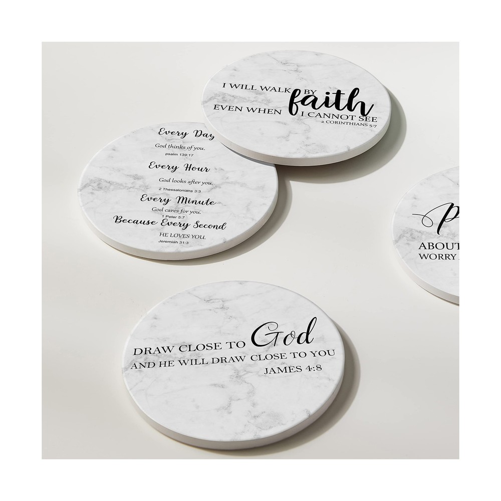 Coasters for Drinks with Bible Verses, Set of 6 Absorbent Drinks Coasters wit...