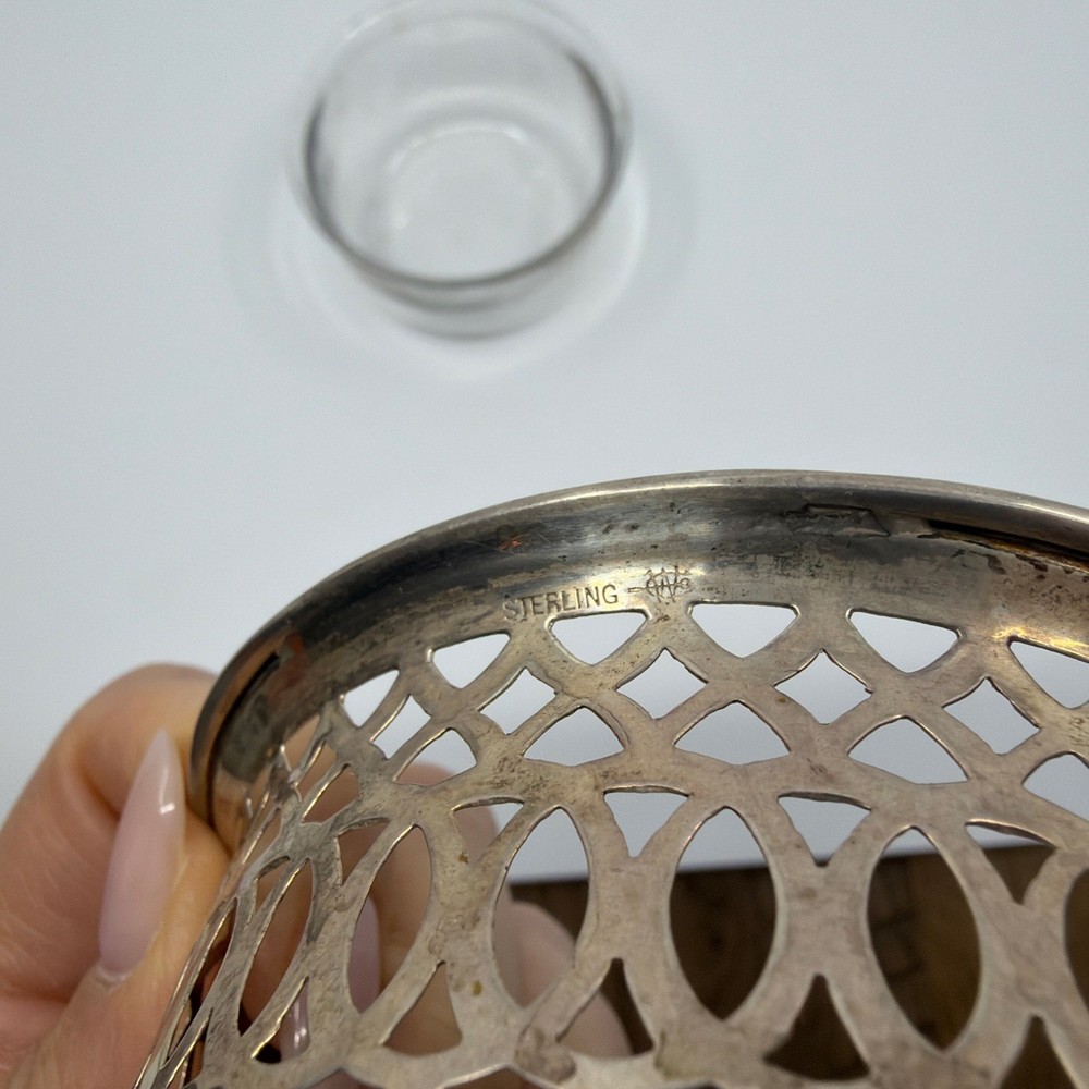 Sterling Silver Basket with Handle And Glass Insert