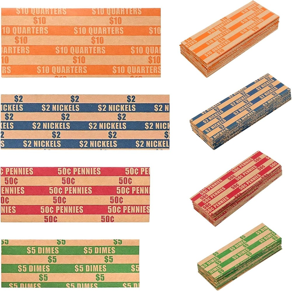 Durable Kraft Paper Coin Roll Wrappers – 100 Pack for Efficient Organization