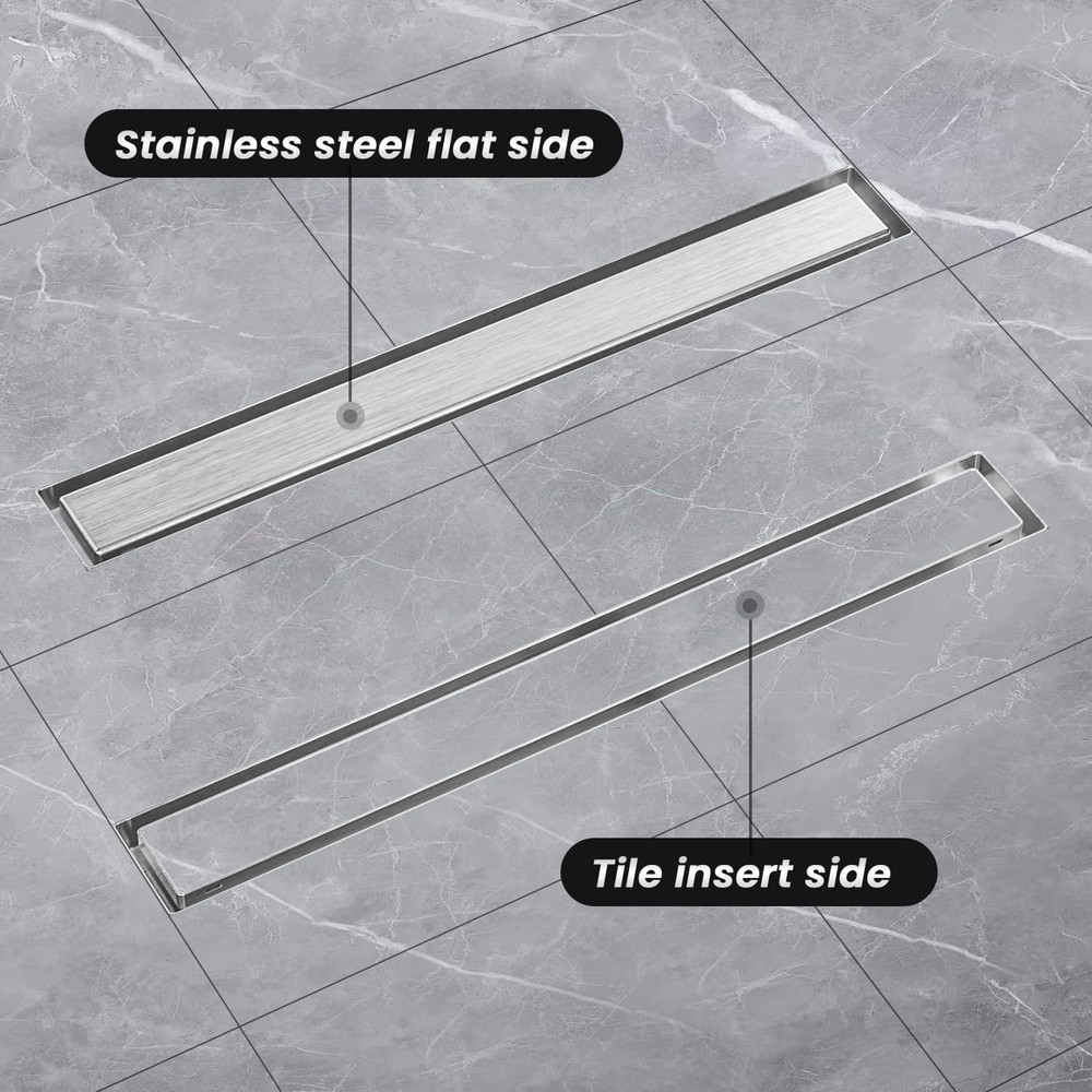 Linear Shower Drain 30 Inch Brushed Nickel with Tile Insert Grate Rectangle Floo