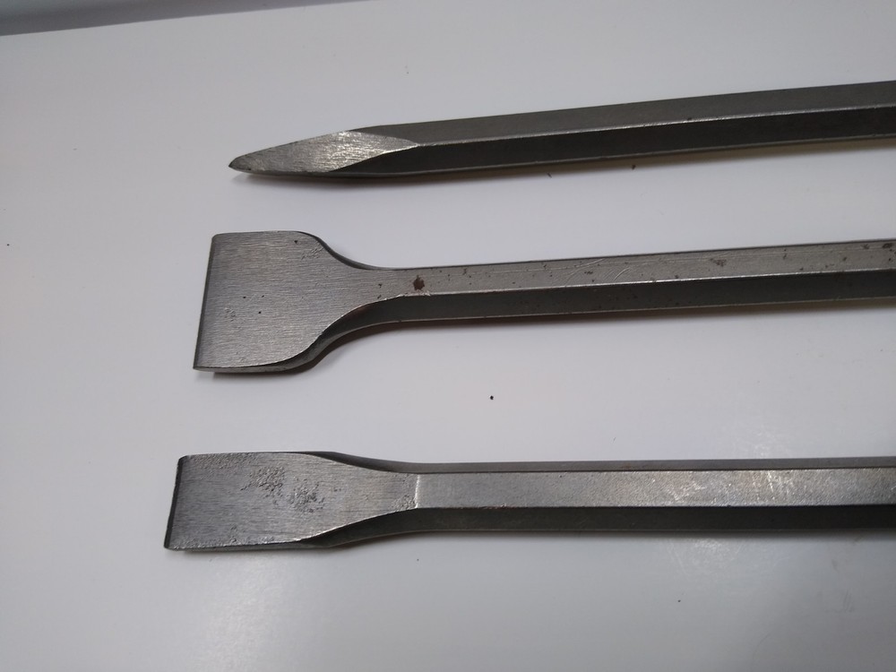 3 Rotary Hammer Drill Chisel Bits Point Flat Blade Concrete Cement Tools