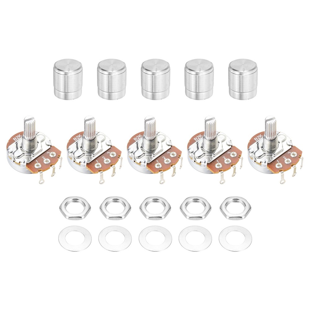 5 Pcs 2K Ohm WH138 3 Pin Variable Resistor Rotary Potentiometers, Silver