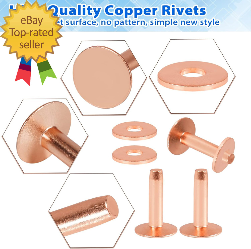 154Pcs Copper Rivets for Leather #12 Smooth Leather Rivets without Pattern Pure