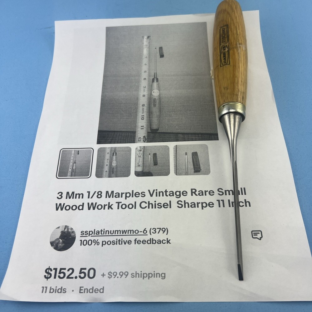 VINTAGE RARE SMALL 1/8'' WIDTH MARPLES CHISEL ,UK .