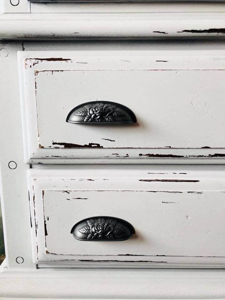 3-3/4" Old Rose Pattern Cup Pull Antique Pewter