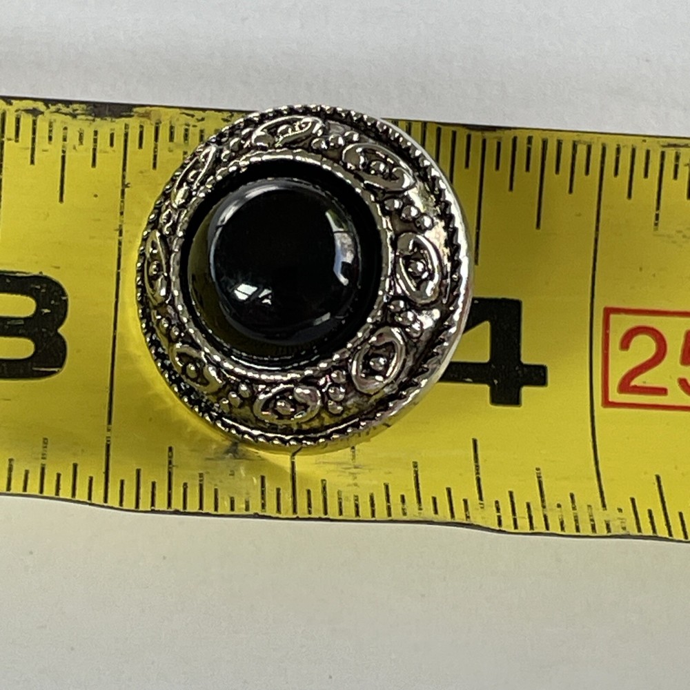 Set 5 Silver Tone Plastic Buttons Black Cabochon Medium 3/4”