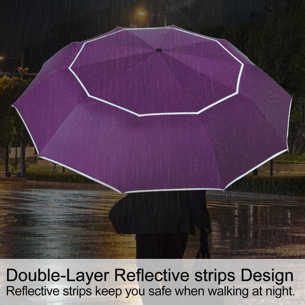 Satol 62" Large Golf Umbrella, Windproof, Auto Open/Close, Reflective - FAST SHI