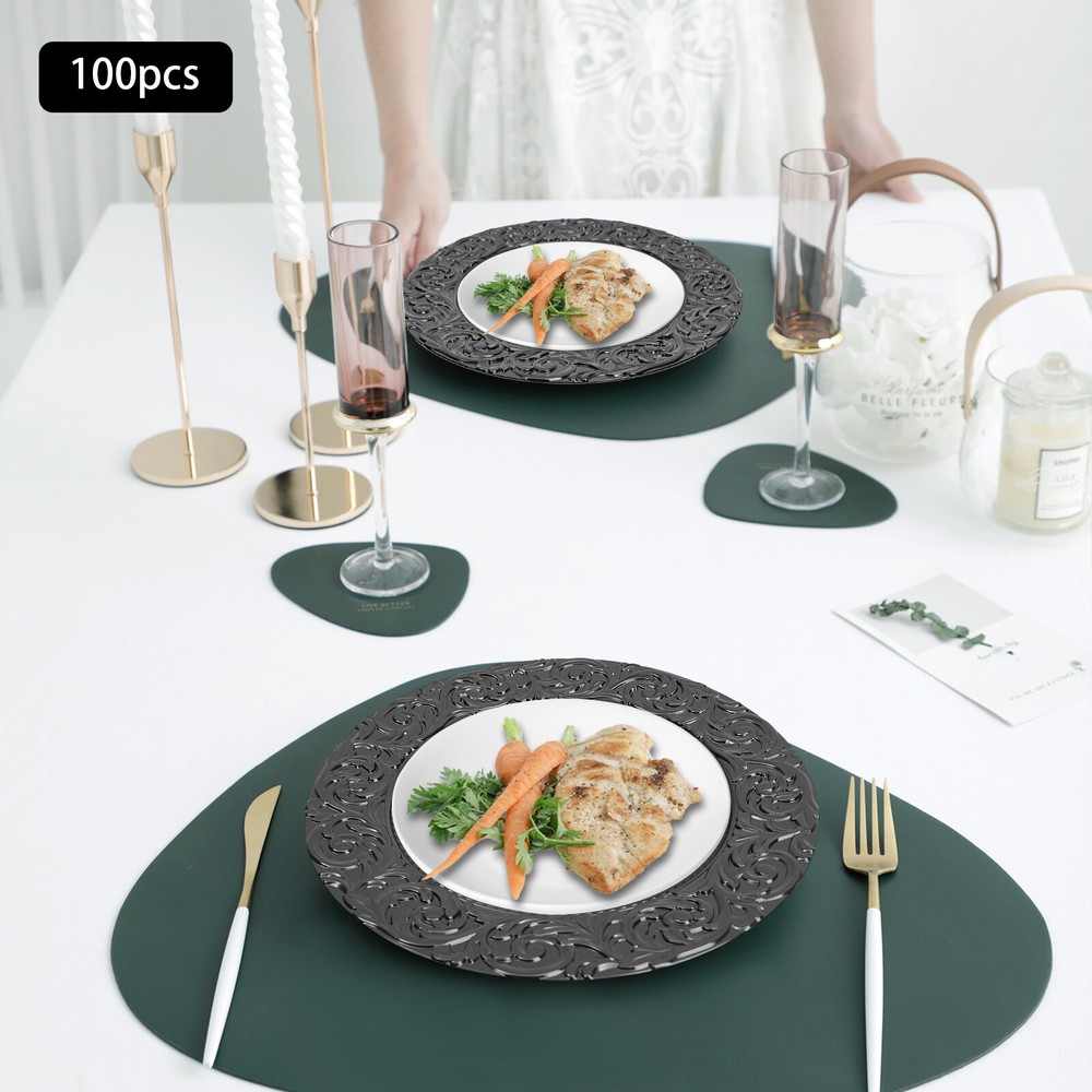 100PCS 13" Charger Dinner Plate Spraying Paint Process Party Dinner Plates Black