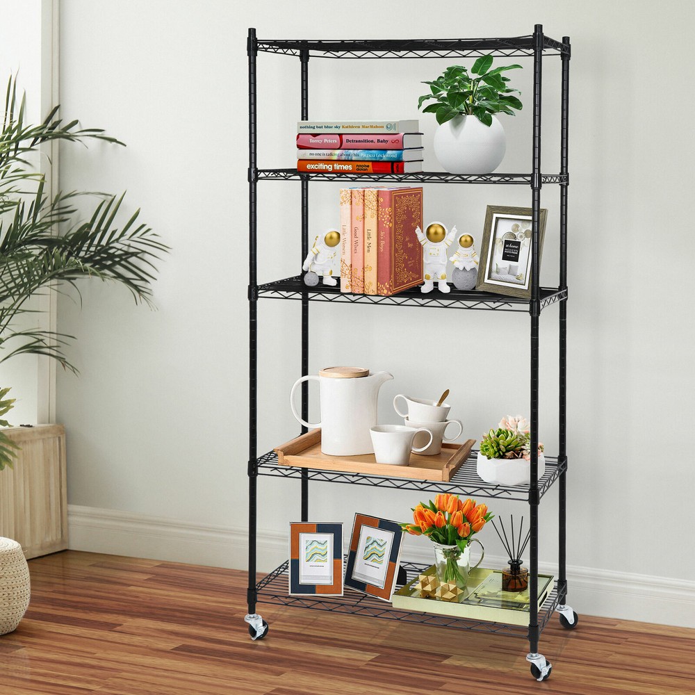 5-Tier Heavy Duty Shelf Storage Organizer Rack Rolling Carts Unit Wheel Casters
