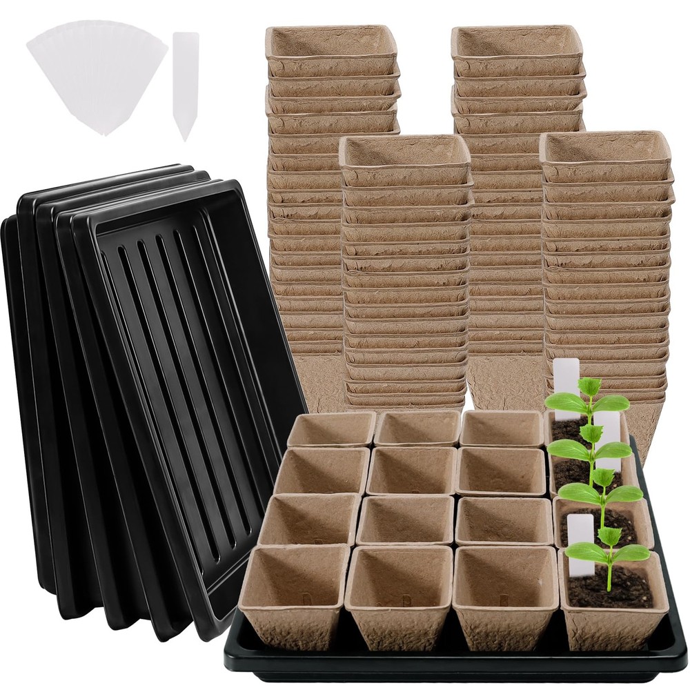 5PCS Seed Starter Tray with 90PCS Square Seed Peat Pots,Seed Starter Kit with...