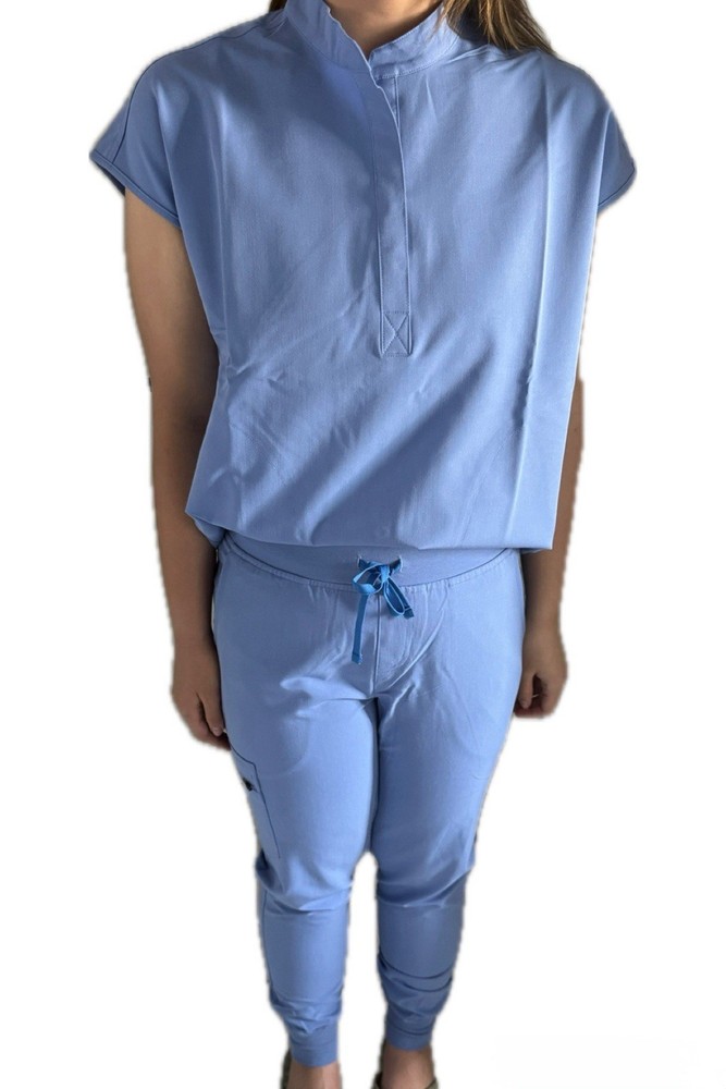 Light Blue Women's Medical Solid Scrub Set Top and Bottom Uniform Outfit