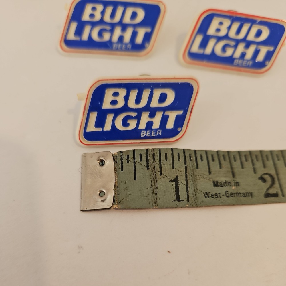 Vintage Set Of 3 Bud Light Beer Rectangle Lapel Pins Plastic