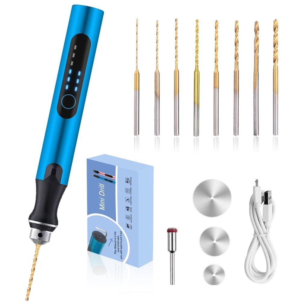3-Speed Cordless Mini Drill Pen With 8 Small Compact, Blue