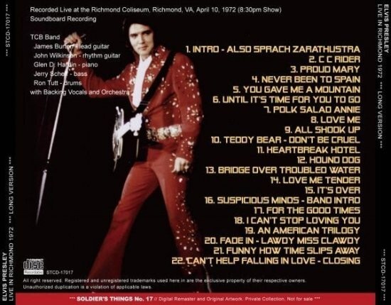 ELVIS PRESLEY / LIVE IN RICHMOND 1972 LONG VERSION (1CD)