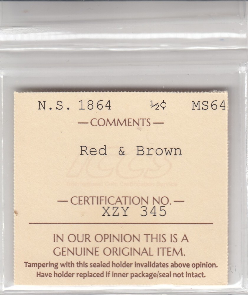 1864 Nova Scotia 1/2 Half Cent Coin - MS64