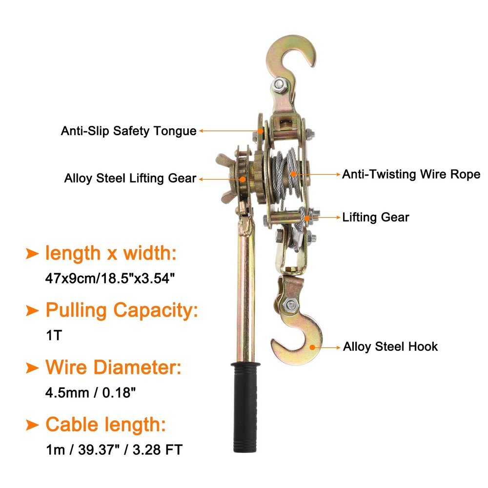 Come Along Winch,1 Ton Winch Hand Cable Puller with 2 Hooks