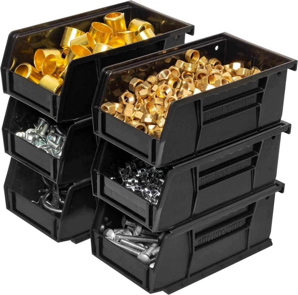 Akro-Mils 30220 Black Plastic Storage Boxes Hanging Stackable Containers 24-Pack