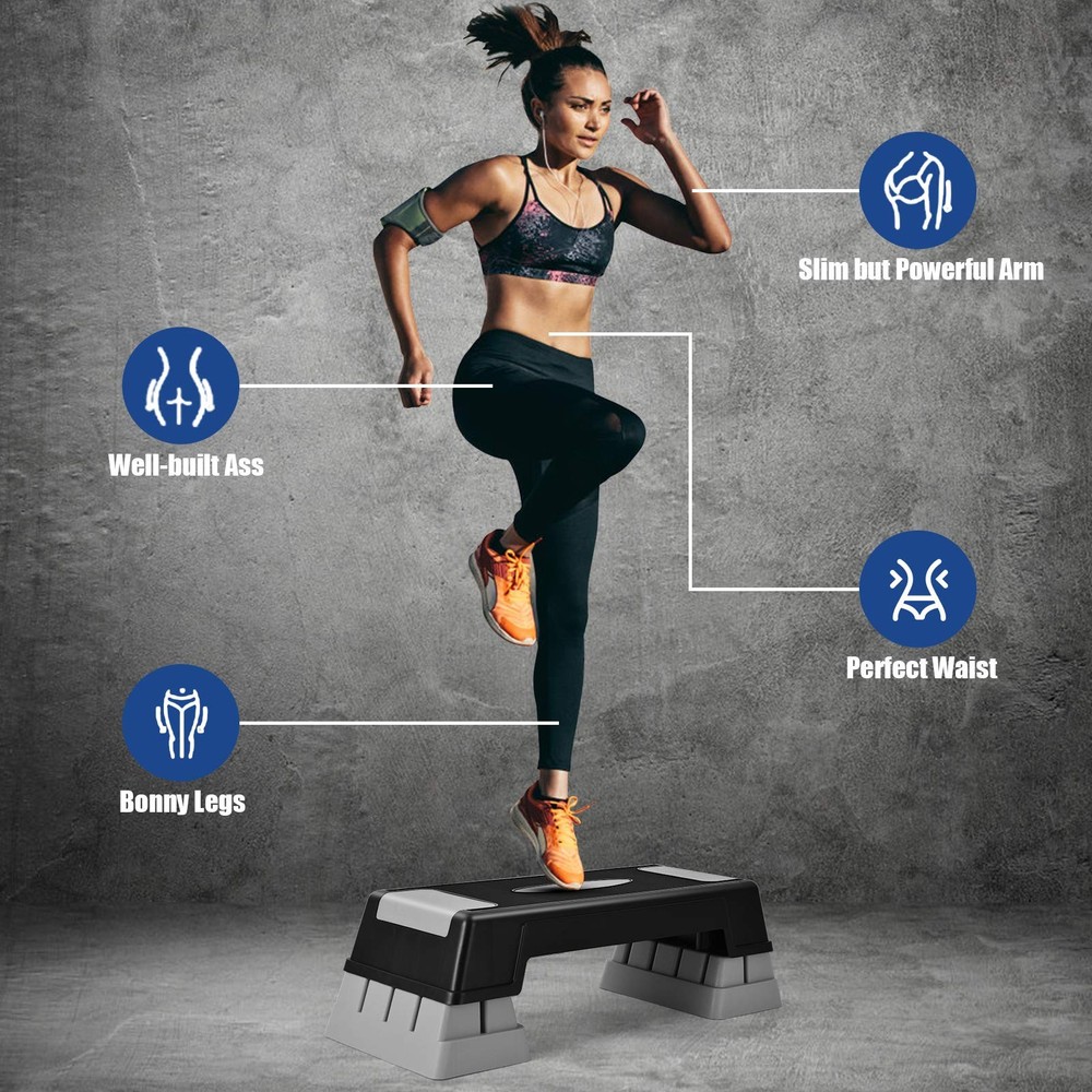 Aerobic Step Platform for Exercise w/Risers, Workout Step Height Adjustable 5...