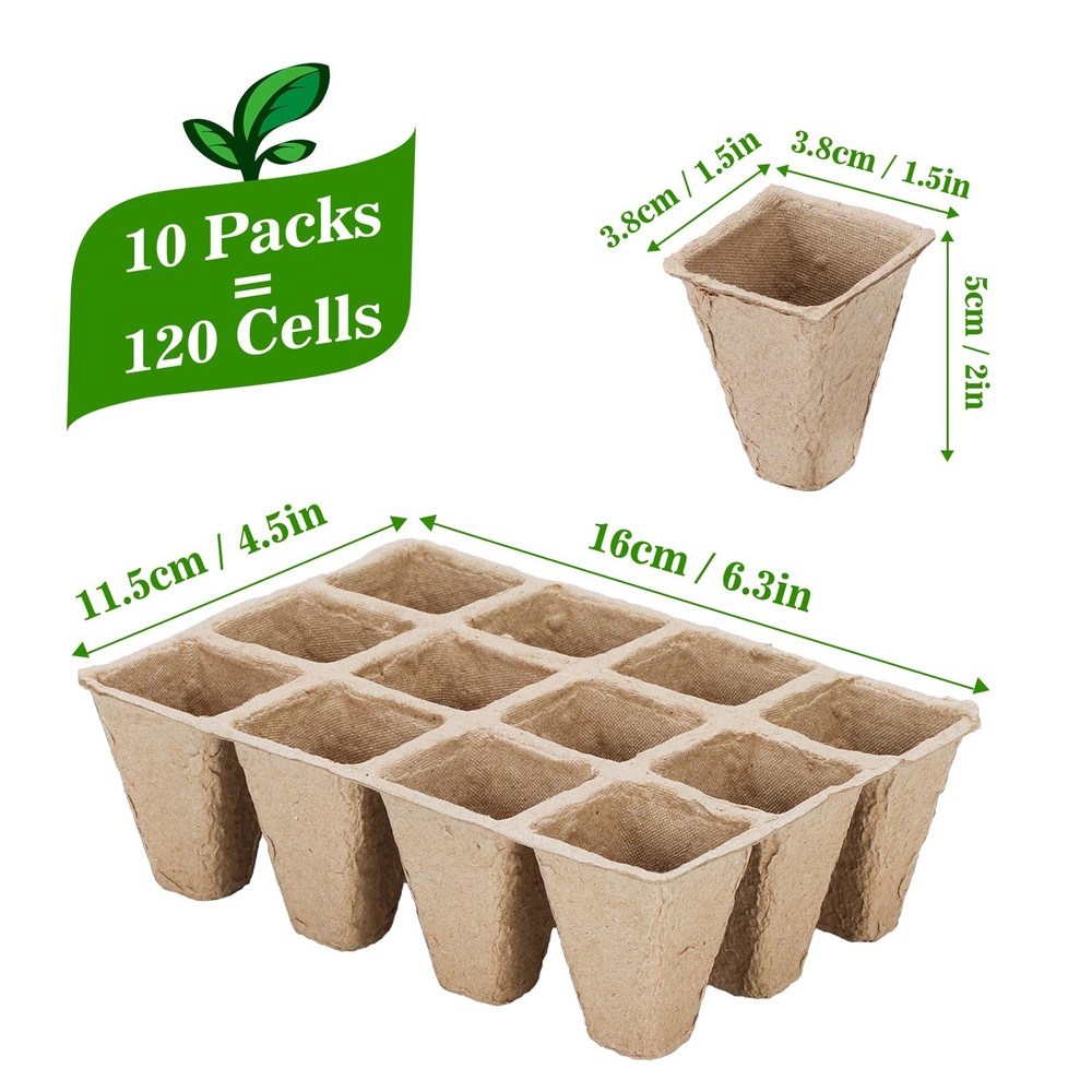 10 Packs Seedling Starter Trays 120 Cells, Biodegradable Seed Germination Tra...