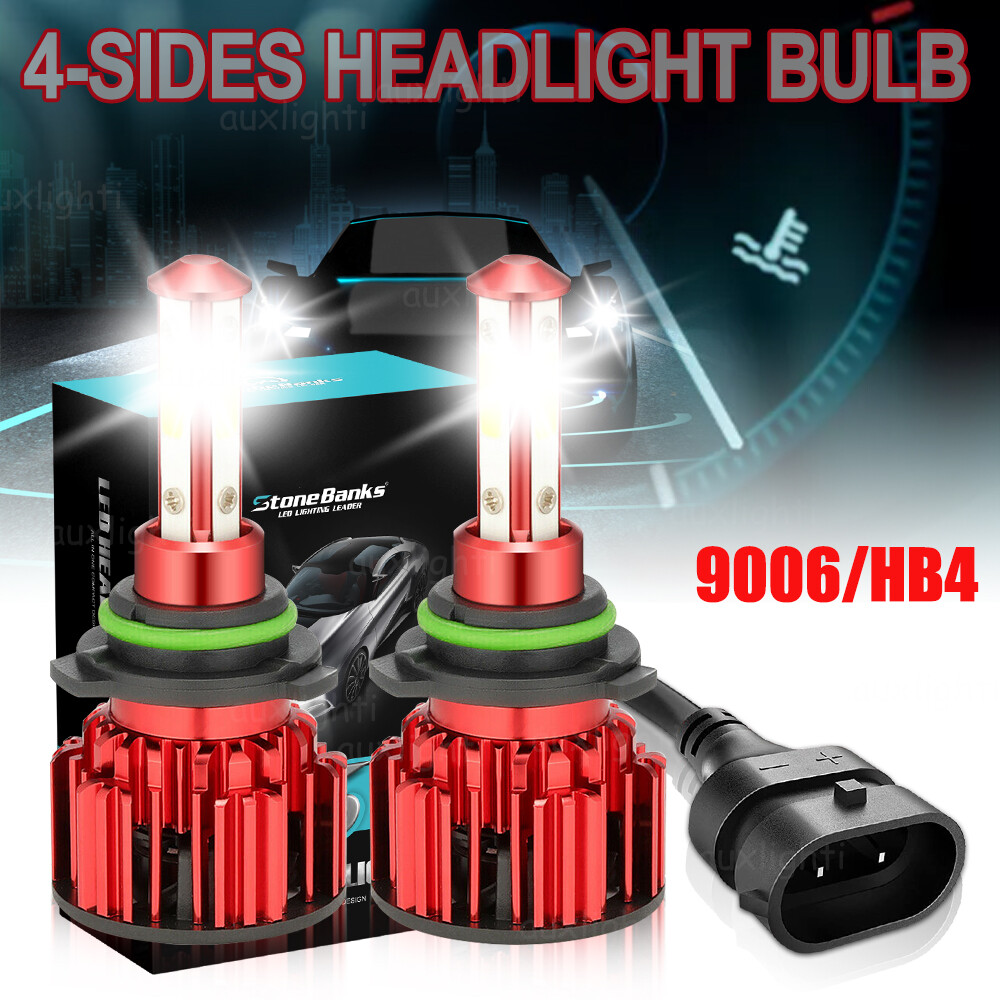 4-Sides 9006 HB4 LED Headlight Bulb Kit High Low Beam White Super Bright 6500K