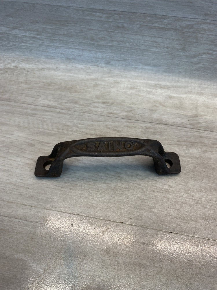 VTG “Saino” Industrial Victorian EMBOSSED UNKNOWN HANDLE CAST IRON DRAWER PULL