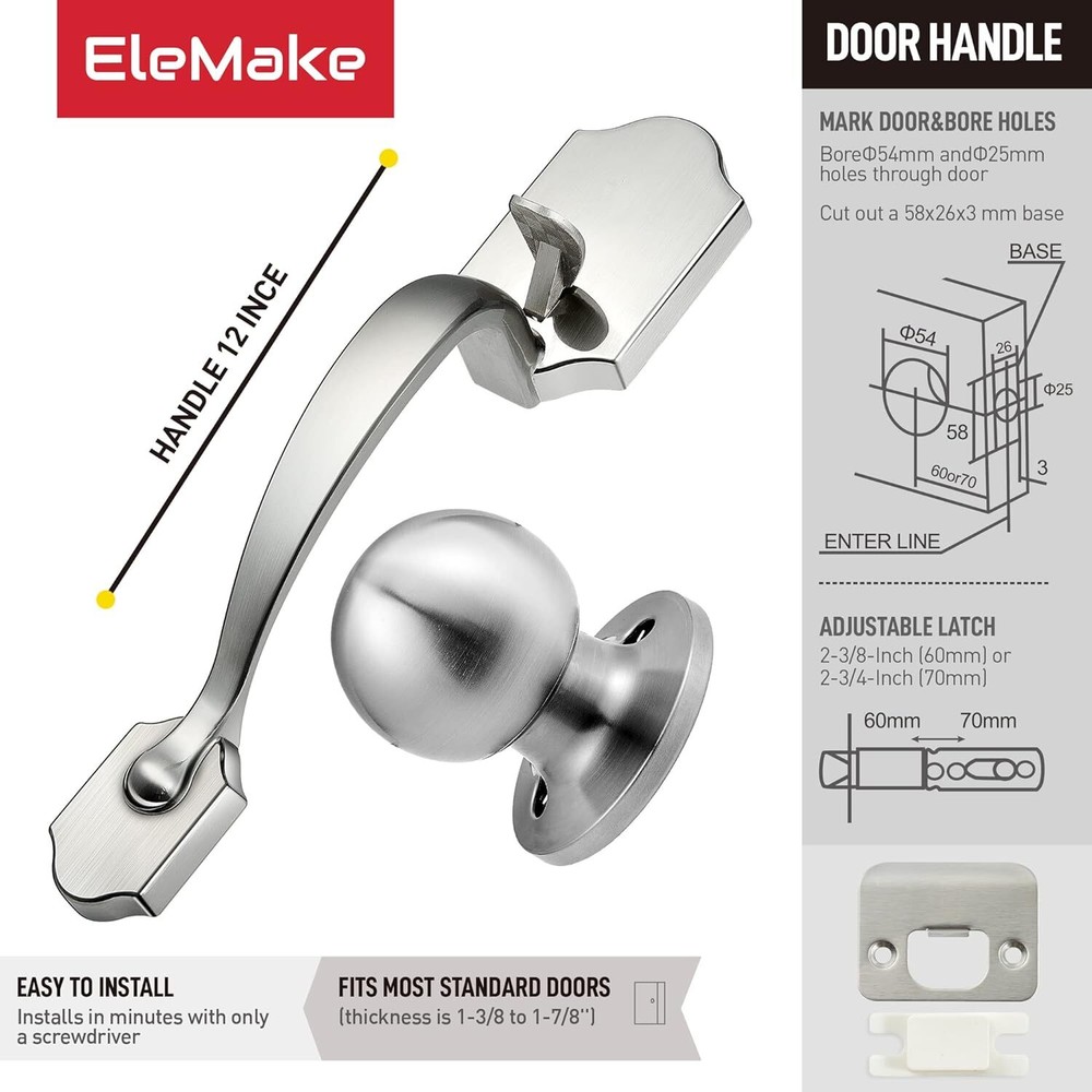Elemake Front Door Handle Exterior Door Handle Set with Knob Front Door Handle